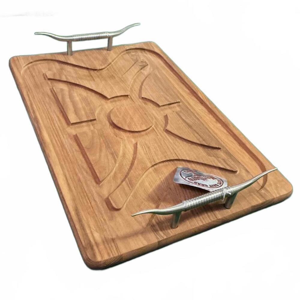 Longhorn Steer Marlboro Guts Grit Gear Wood Charcuterie Meat Platter Tray